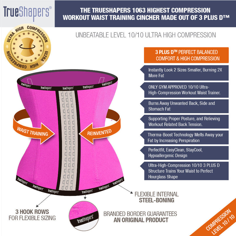 مشد تدريب الخصر TrueShapers 1063 خالٍ من اللاتكس، لون فوشيا