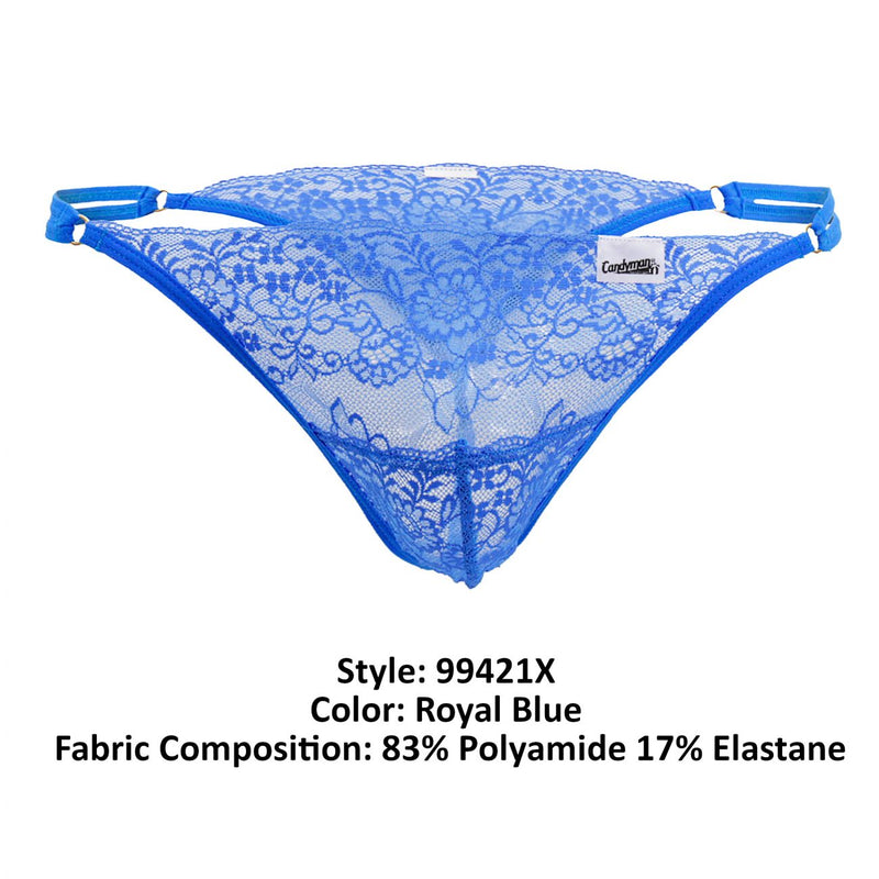 Candyman 99421x Lace G-String Thongs Color Royal Blue