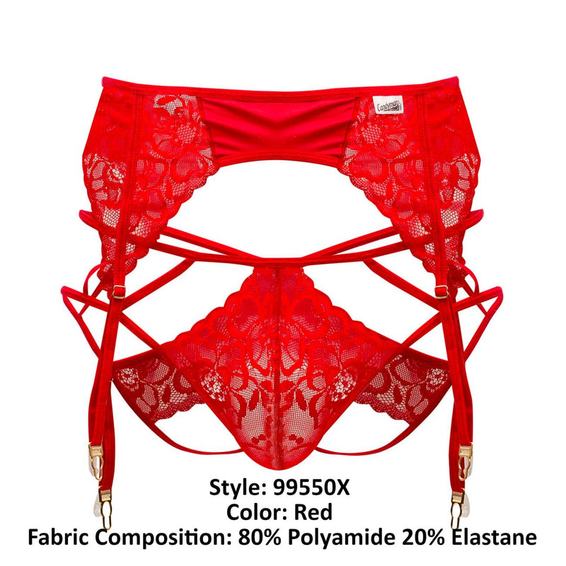 Candyman 99550X Lace Garter-Jockstrap atuendo color rojo