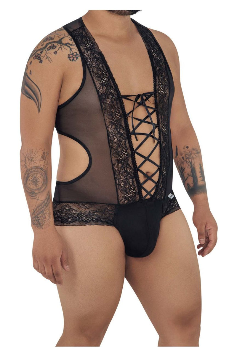 CandyMan 99557X Mesh-Lace Bodysuit Color Black