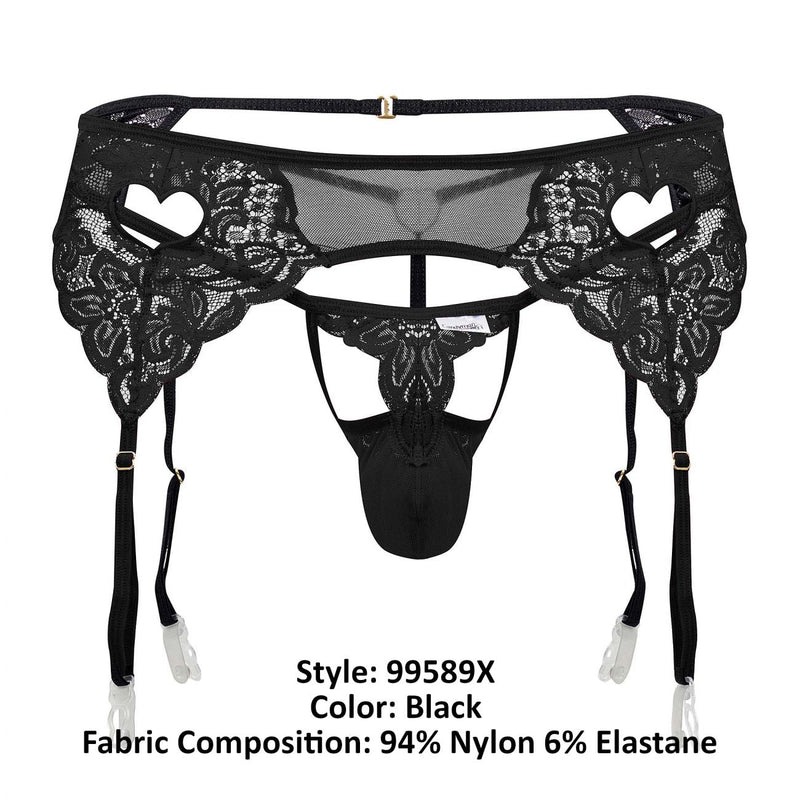 CandyMan 99589X Lace Garther G-String اللون أسود