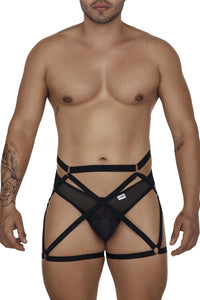 مجموعة CandyMan 99674 Garter Thongs قطعتين باللون الأسود