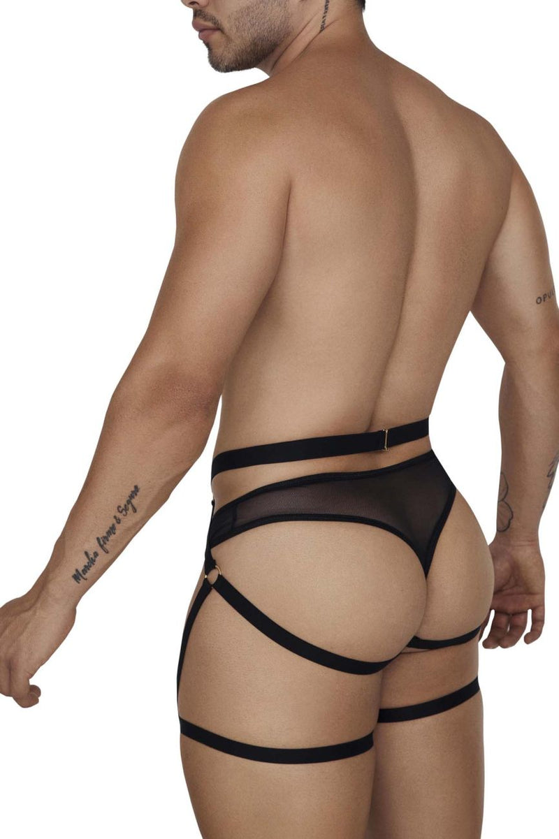 مجموعة CandyMan 99674 Garter Thongs قطعتين باللون الأسود