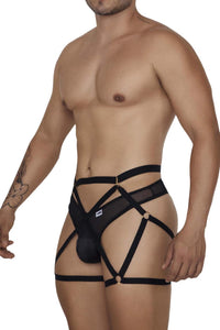 مجموعة CandyMan 99674 Garter Thongs قطعتين باللون الأسود