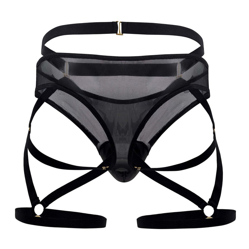 مجموعة CandyMan 99674 Garter Thongs قطعتين باللون الأسود