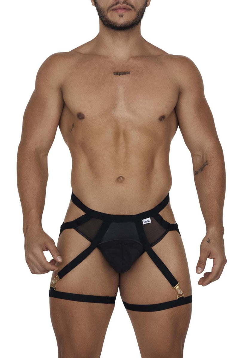 مجموعة CandyMan 99675 Garter Jock مكونة من قطعتين باللون الأسود