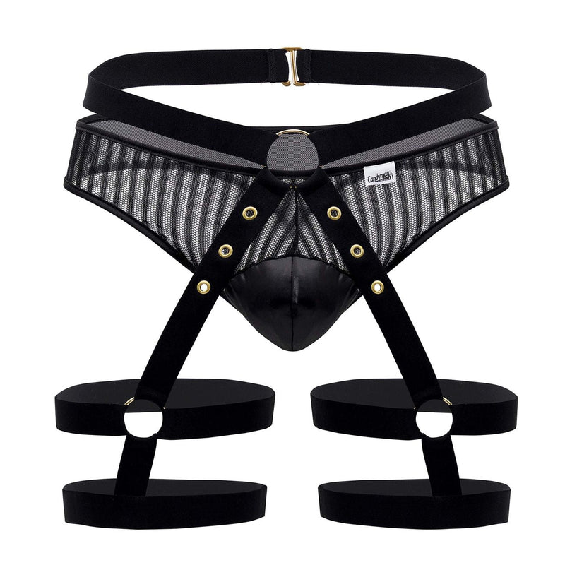 مجموعة CandyMan 99676 Garter Thongs قطعتين باللون الأسود