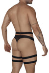 مجموعة CandyMan 99676 Garter Thongs قطعتين باللون الأسود