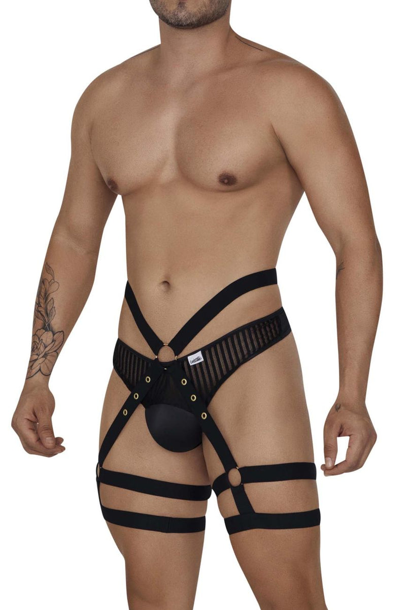 مجموعة CandyMan 99676 Garter Thongs قطعتين باللون الأسود