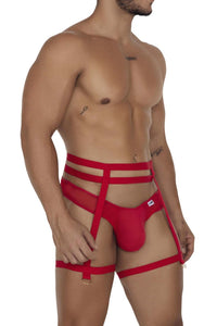 مجموعة CandyMan 99677 Garter Thongs قطعتين باللون الأحمر