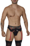 مجموعة CandyMan 99688 Garter Thongs قطعتين باللون الأسود