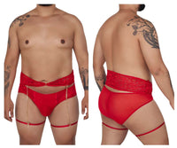 Candyman 99703x Garter Briefs Two Piece Set Color rouge