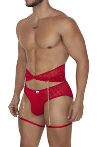 Candyman 99703 Garter Briefs Two Piece Set Color Red