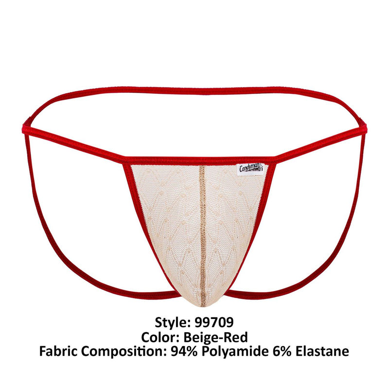 Candyman 99709 Micro Lace Jockstrap Color Beige-Red