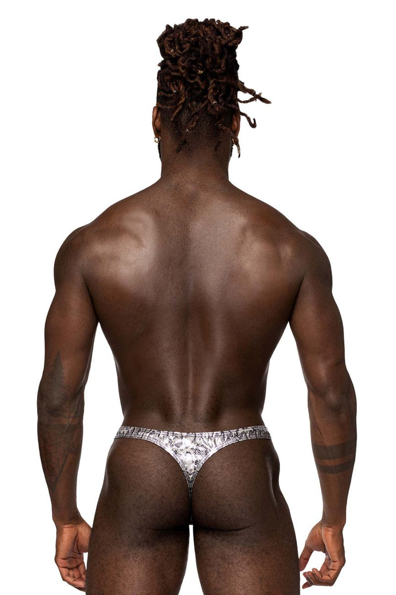 Potencia masculina 409-282 S-Naked Criss Cross Thong Color plateado-negro