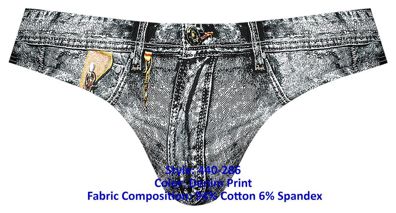 Male Power 440-286 Dirty Denim Thong Color Denim Print