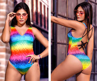 MAPALE 2692 Bodysuit रंग पिक्सेल इंद्रधनुष प्रिंट