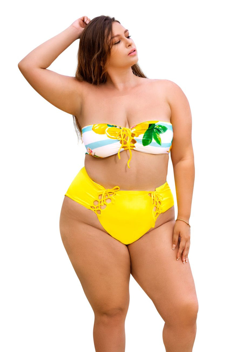 Mapale 67037x Couleur de maillot de bain en deux pièces réversible Impression de citrus jaune