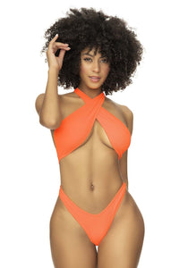 MAPALE 67056 Monokini acanalado color naranja brillante