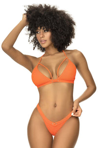 Mapale 67059 Couleur de maillot de bain à deux pièces côtelées orange vif orange