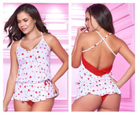 MAPALE 7337 Top y descarado Bottoms Pajama Set Color White-Red