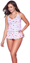 MAPALE 7337 Top y descarado Bottoms Pajama Set Color White-Red