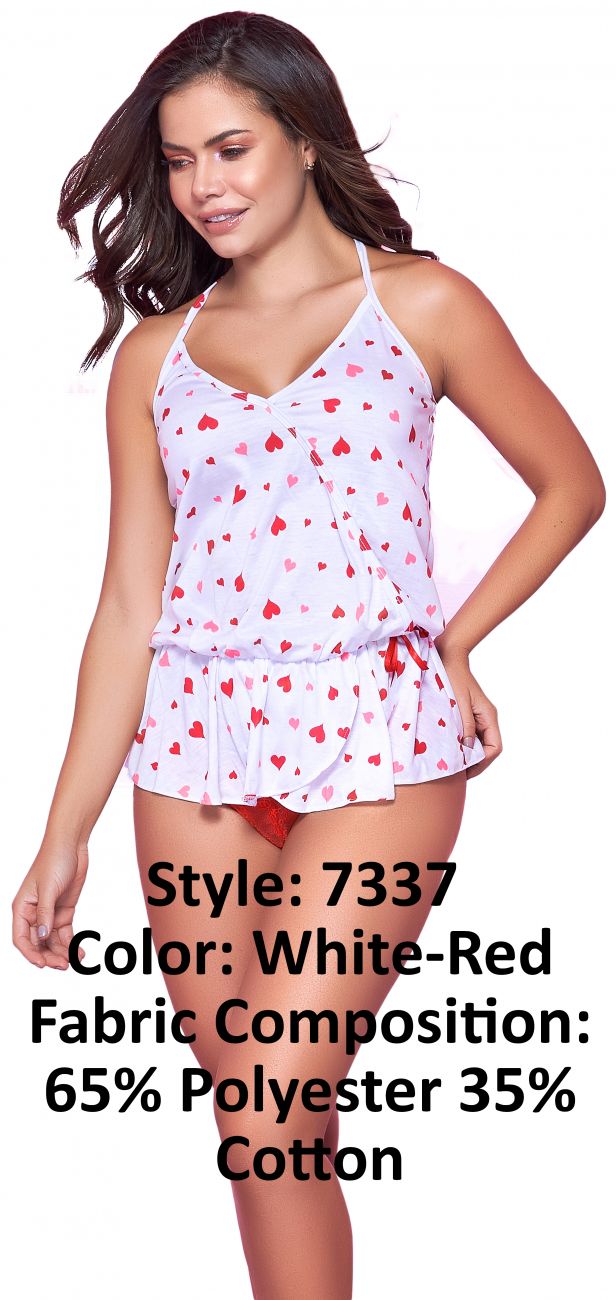 MAPALE 7337 Top y descarado Bottoms Pajama Set Color White-Red