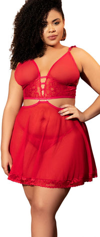 Mapale 7386X Two in One Babydoll and Two Piece Set Color Red