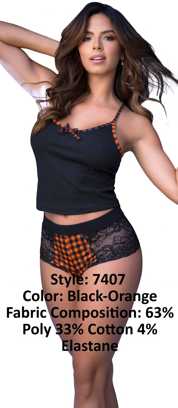 MAPALE 7407 Set de pijama de dos piezas. Top and Shorts Color Black-Orange