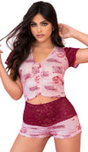 Mapale 7414 Two Piece Pajama Set. Top and Shorts Color Rose-Burgundy