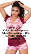 Mapale 7414 Two Piece Pajama Set. Top and Shorts Color Rose-Burgundy