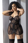 MAPALE 7488X Babydoll con color G-String a juego Negro