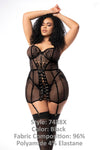 MAPALE 7488X Babydoll con color G-String a juego Negro