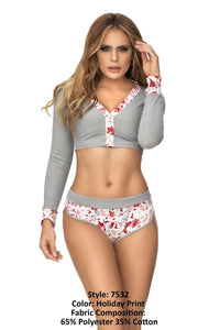 MAPALE 7532 Top de pijama de dos piezas Top and Shorts Color Holiday Print