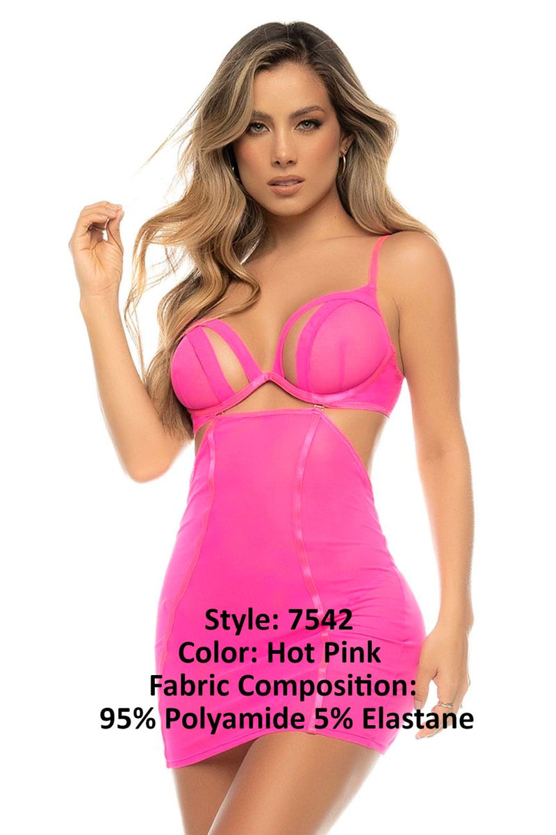 Mapale Curvy Size Babydoll with Matching G-String Color Hot Pink