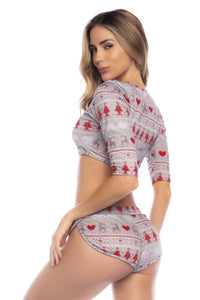 MAPALE 7598 Dos piezas Pajama Set Color Holiday Print