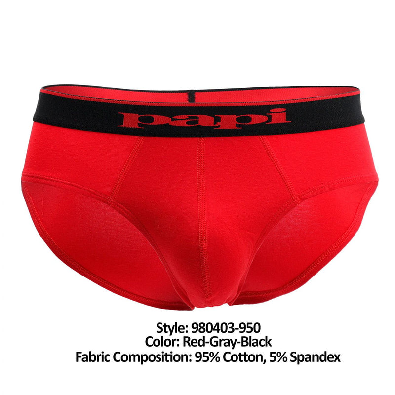 PAPI 980403-950 3PK Coton Stretch Brief Couleur rouge-gris-noir