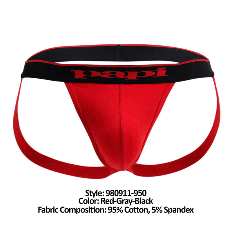 Papi 980911-950 3PK Coton Stretch Jockstrap Couleur rouge-gris-noir