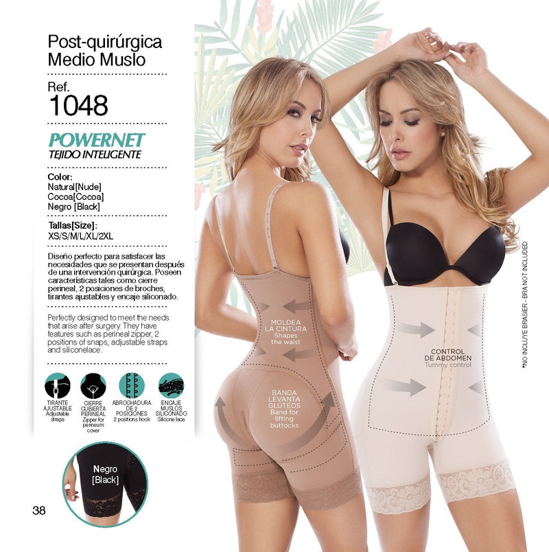 Moldeate 1048 Post-Surgical Open Bust Mid-Thigh Body Shaper 